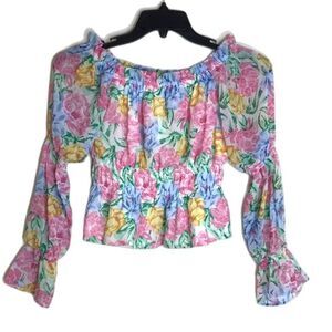 WAYF off the shoulder floral bright lightweight ladies blouse small cute y2k
